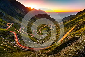 Traffic trails on Transfagarasan pass