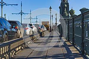 Traffic on the Troitsky bridge in Saint-Petersburg