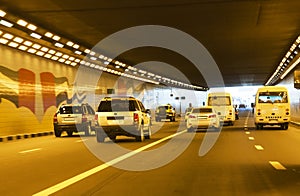 Traffic in Tunnel at Dubai, UAE