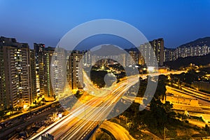 Traffic under Lion Rock Hill in Hong Kong