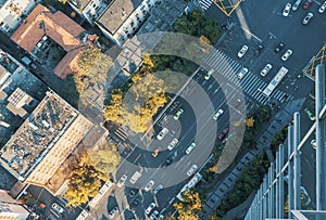 Traffic on a urban highway drone view