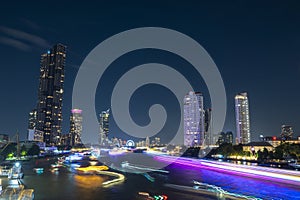 Traffic of View Point on a Taksin Bridge at night, Bangkok, Thailand