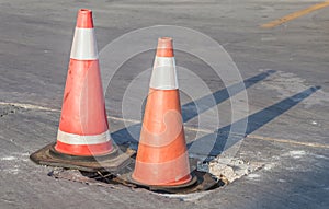 Traffic warning cones for warning construction site.