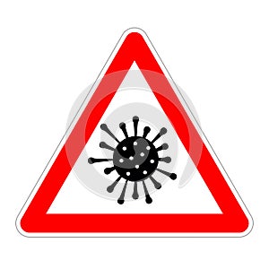 Traffic warning sign with virus danger isolated on white vector illustration