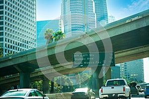Traffic in world famous downtown Los Angeles