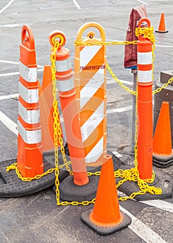 Traffice warning barricades and cones for warning in constructio