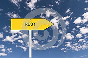 rest traffic sign on blue sky