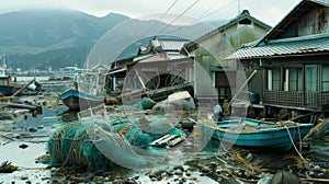 After the tragedy The same village with fishing nets tangled and boats overturned a somber reminder of the destruction