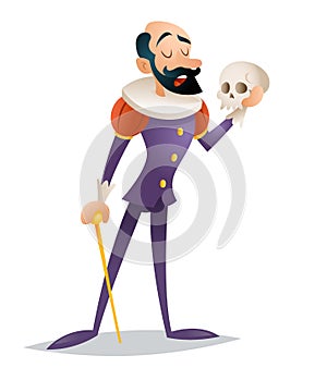 Tragic actor theater stage man medieval suit retro cartoon character design vector illustration