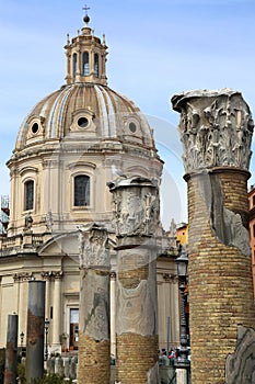 Traian column and Santa Maria di Loreto in Rome, Italy photo