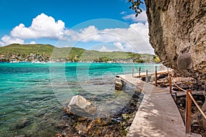 Trail along the waterfront to the beach in Bequia.