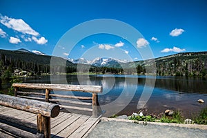 Trail around Sprague lake on Rocky Mountains