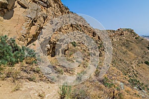 Trail around Udabno cave monastery at Davit Gareja monastic complex in Georg