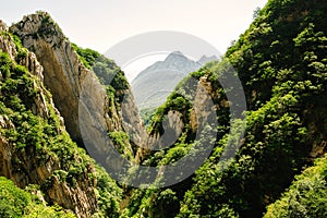 Trail and cliffs in Songshan Mountain, Dengfeng, China. Songshan is the tallest of the 5 sacred mountains