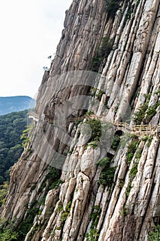 Trail and cliffs in Songshan Mountain, Dengfeng, China. Songshan is the tallest of the 5 sacred mountains of China