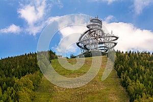 Trail in the clouds..Beautiful landscape with forest and sky on mountains. Pure nature in Lower Moravia - Czech Republic