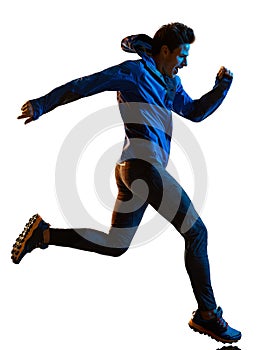 trail cross country runner running man silhouette shadow isolated white background
