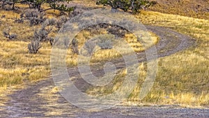 Trail curving on grass land in Goshen Canyon Utah