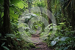 a trail through a dense tropical jungle