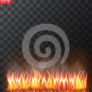 Trail of fire.Burning flames translucent elements special Effect.Realistic burning fire flames vector effect