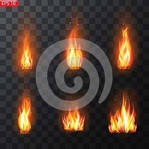 Trail of fire.Burning flames translucent elements special Effect.Realistic burning fire flames vector effect