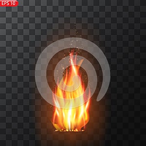 Trail of fire.Burning flames translucent elements special Effect.Realistic burning fire flames vector effect