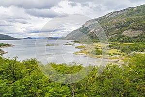 Trail, Forest and Lapataia bay,Tierra del Fuego National Park