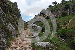 Trail in gorge Mirador de Bailon near Zuheros in