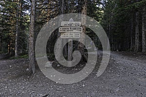 Trail junction sign in Rocky Mountain National Park