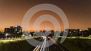 Trail of light caused by vehicular traffic in SP-294, Comandante Joao Ribeiro Barros Highway