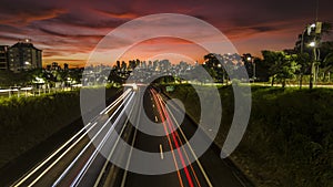 Trail of light caused by vehicular traffic in SP-294, photo