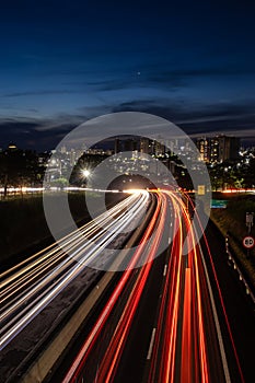 Trail of light caused by vehicular traffic in SP-294, Comandante Joao Ribeiro Barros Highway photo
