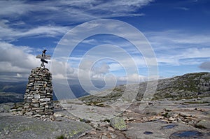 Trail mark in Norwegian mountains near Lysebotn