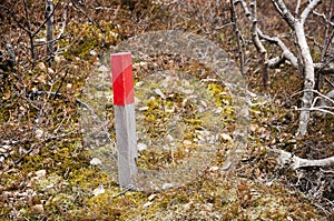 Trail marker in a lavafield