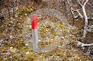 Trail marker in a lavafield photo