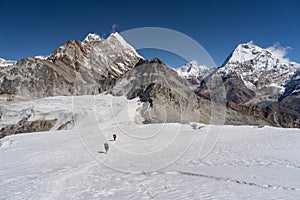 Trail from Mera peak base camp to Mera peak high camp walk on glacier, Khumbu region Himalayas mountain, Nepal