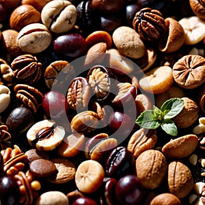 Trail Mix convenient and tasty snack of nuts and dried fruit during travel photo