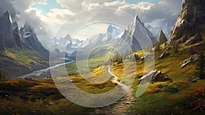 A Trail Through A Mountain Pass With Dramatic Views. Generative AI