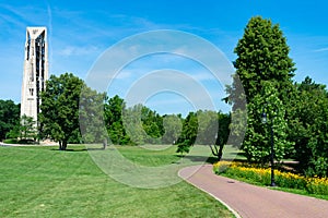 Trail and Open Field at the Naperville Riverwalk Park during Summer