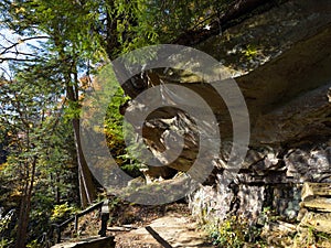 Trail passing under rock ledges