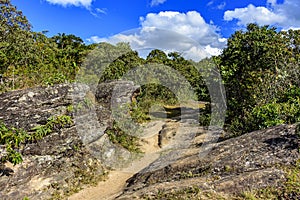 Trail through the rocks and vegetation used for expeditions in the hills photo