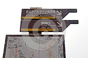 Trail route marker on Mount Fuji, Japan