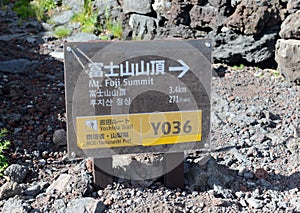Trail route marker on Mount Fuji, Japan