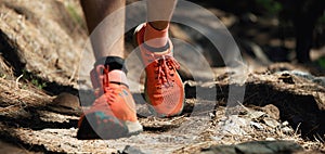 Trail running man on mountain path