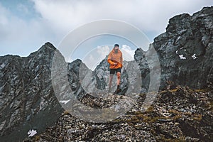 Trail running in mountains active vacations man hiking travel outdoor climbing adventure