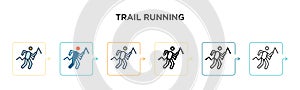 Trail running vector icon in 6 different modern styles. Black, two colored trail running icons designed in filled, outline, line