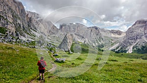 Trail from Seceda in Dolomites Italy