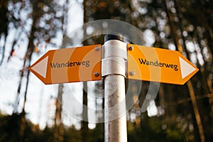 Trail sign in Germany, wanderweg. Walks in nature