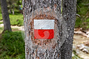 Trail sign on the hiking of `Gores de Federa`