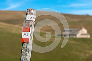 Trail Sign on a Wooden Pole - Italian Alps